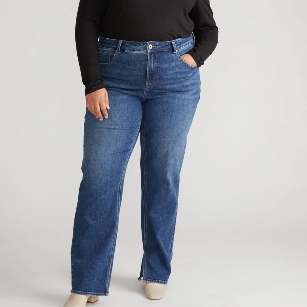 Universal Standard Classic Blue Straight Leg Jeans with Split Hem